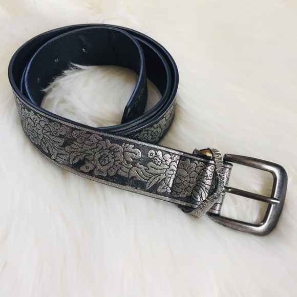 BELGO LUX Metallic Black Silver Floral Belt - Picture 16 of 16